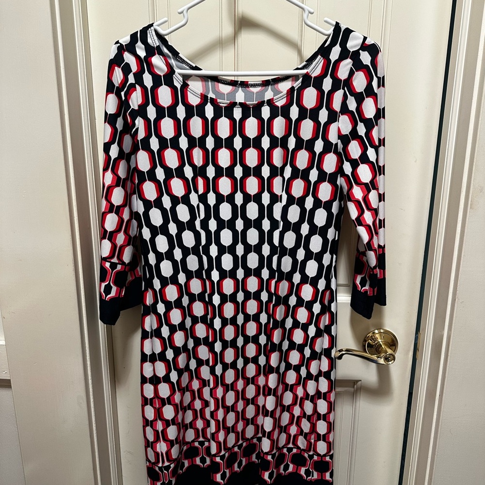 Vintage Patterned Dress in Red, Navy and White